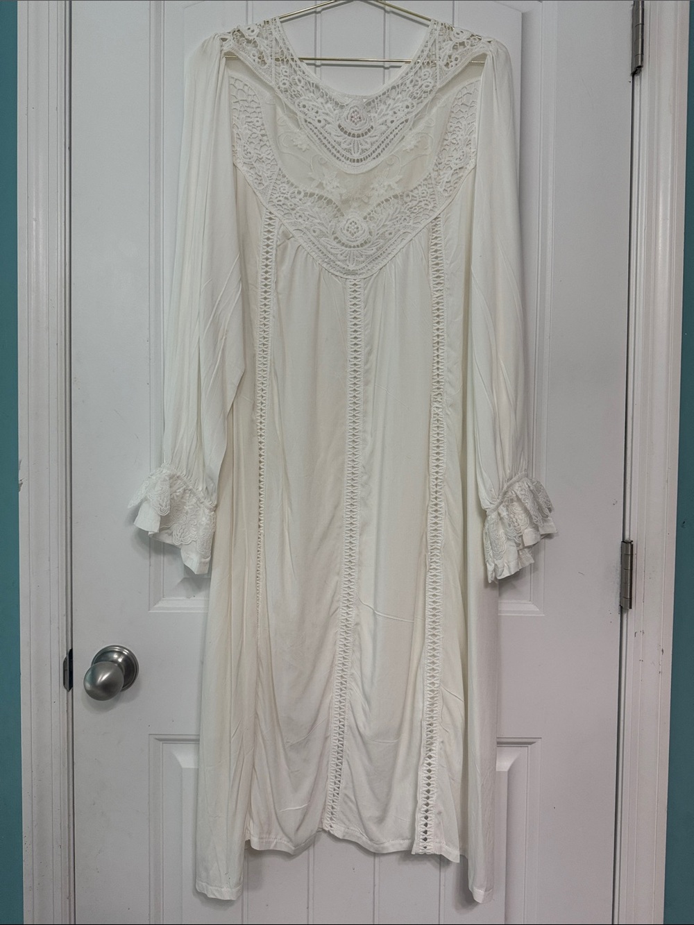 Grandmacore Cotton Midi Night Dress Nightgown with Ruffled Cuffs Cottagecore